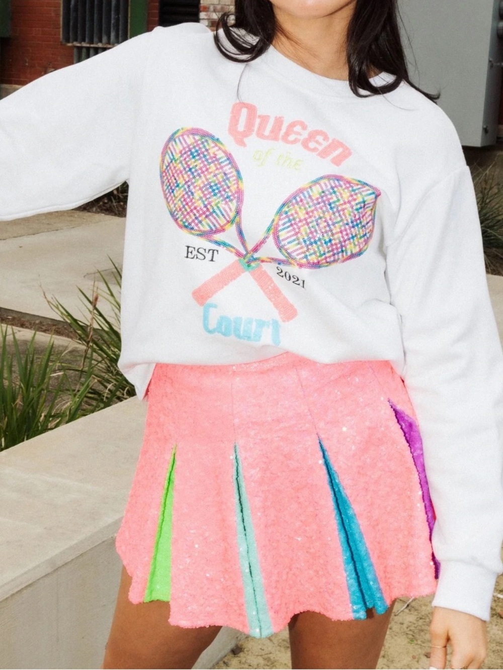 Queen of Sparkles WHITE QUEEN OF THE COURTS SWEATSHIRT QOS Small S *